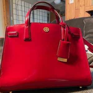 Tory Burch Red Patent - WALKER SPAZZOLATO SMALL SATCHEL/CROSSBODY